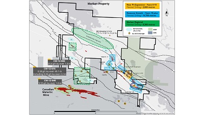 Figure 1: Marban Regional Property Map (CNW Group/O3 Mining Inc.)